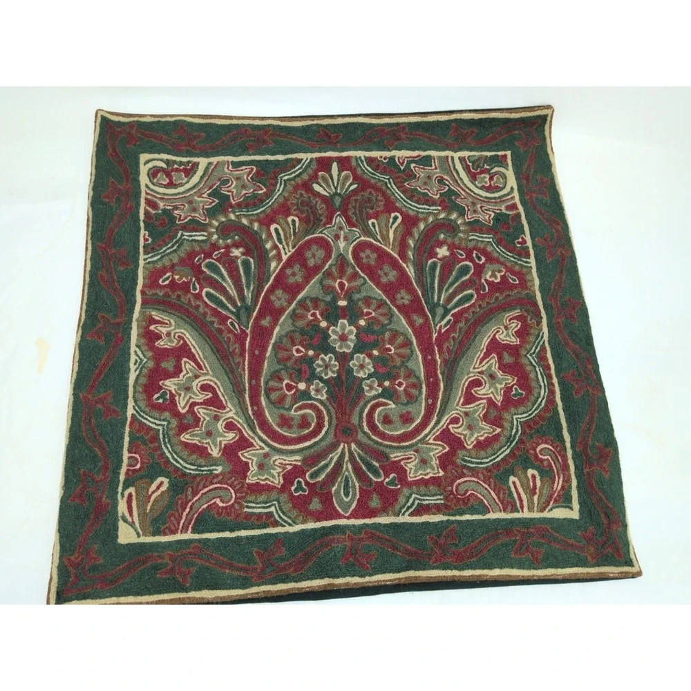 Pottery  Barn Woven Paisley Wool Cotton Tapestry Design Pillow Cover 26 X 26